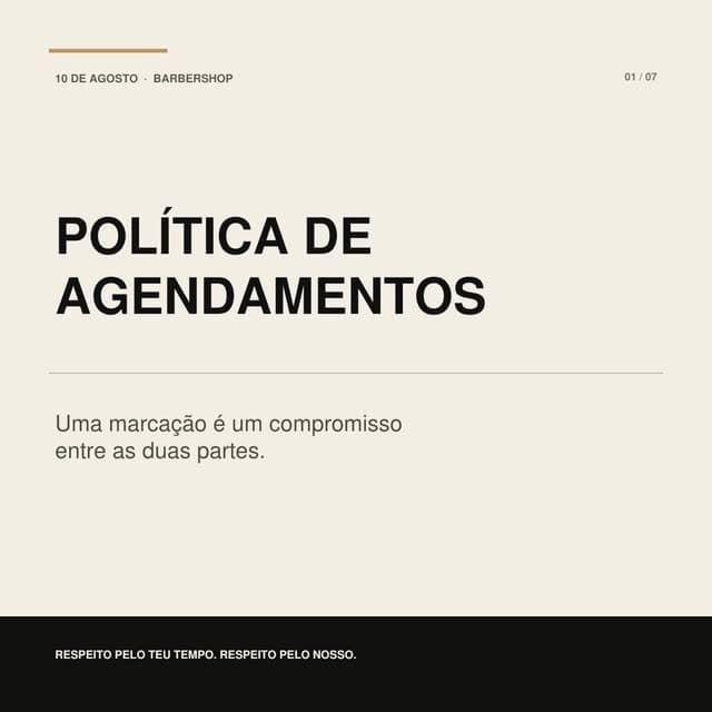 Política de agendamentos — publicação Instagram 10 de Agosto Barbershop